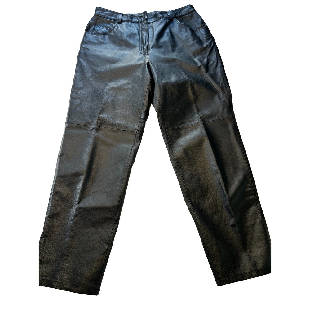 Metro Style Black Leather‎ Pants Biker Goth Moto Streetwear Women's 12P Petite